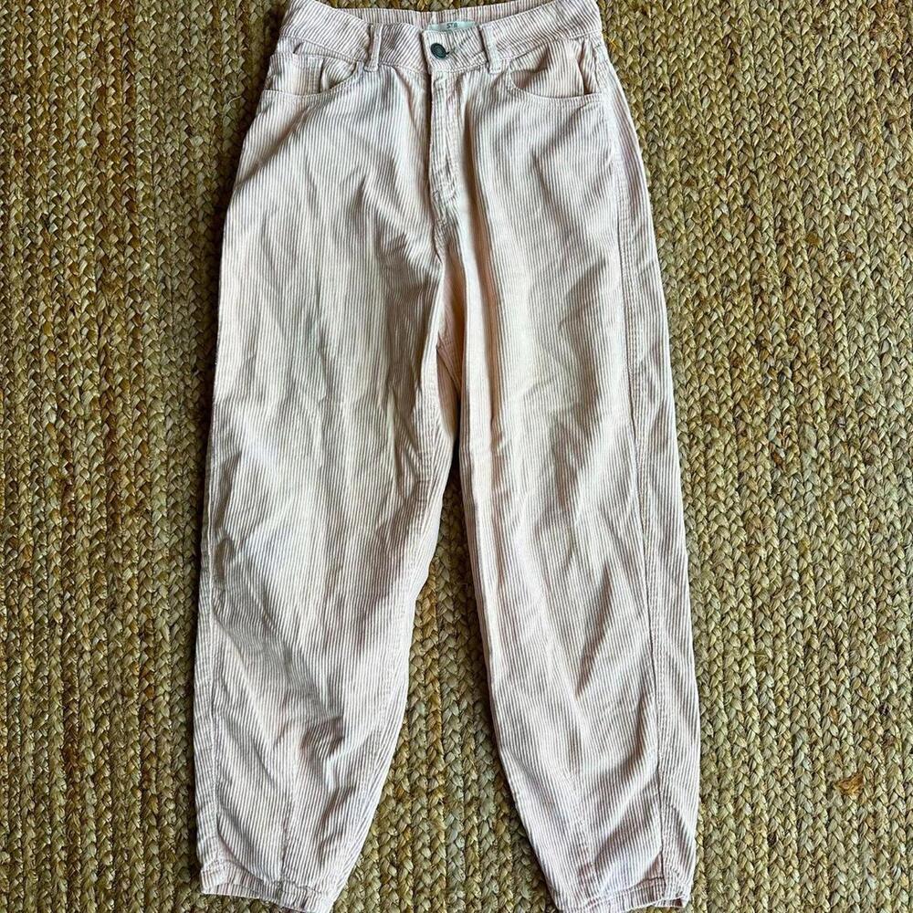 Light pink Stradivarius corduroy high waisted barrel leg cozy cottagecore pants